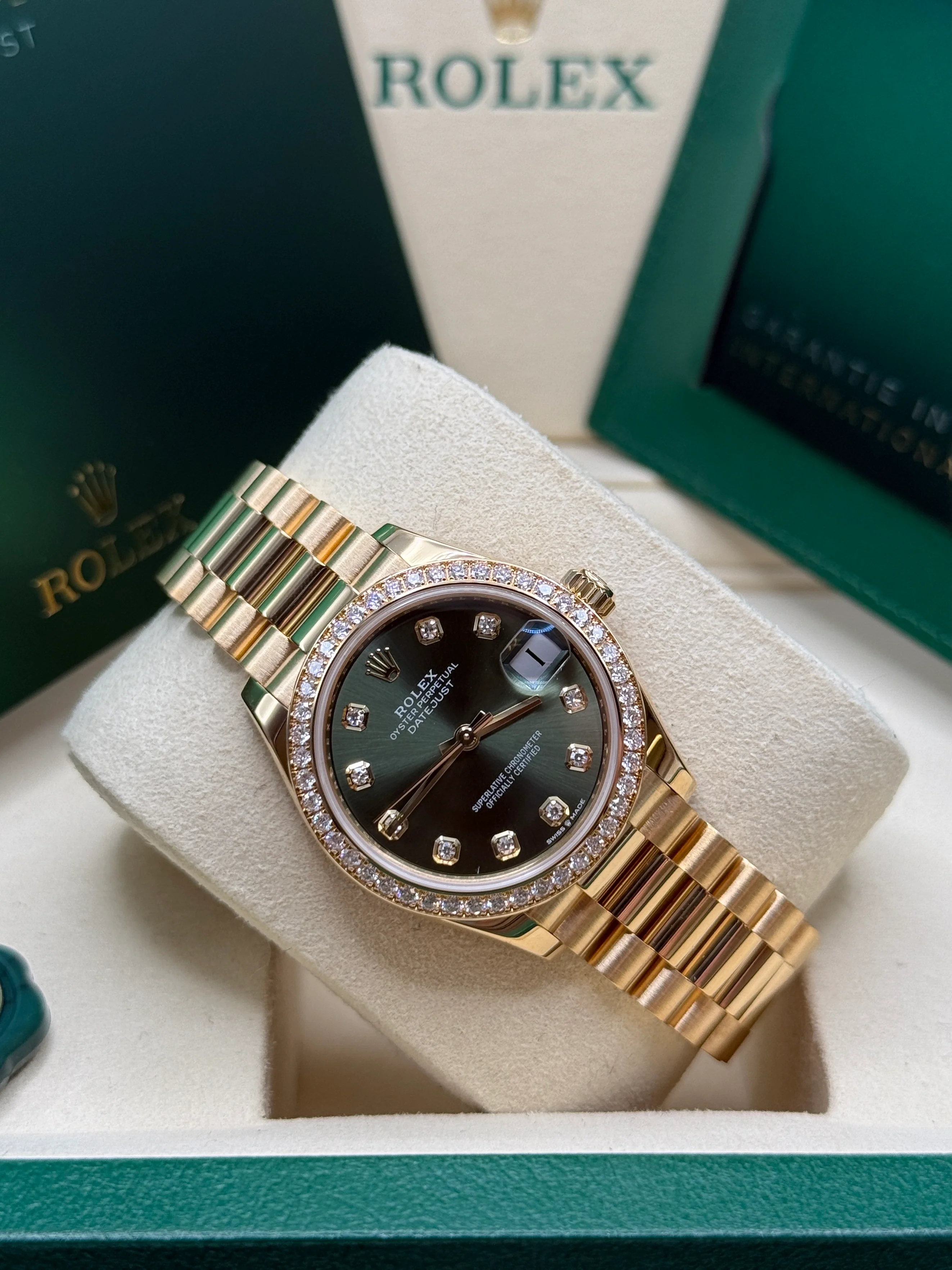 Rolex Datejust m278288RBR-0007 Olive Green 31mm Dial President Bracelet Watch