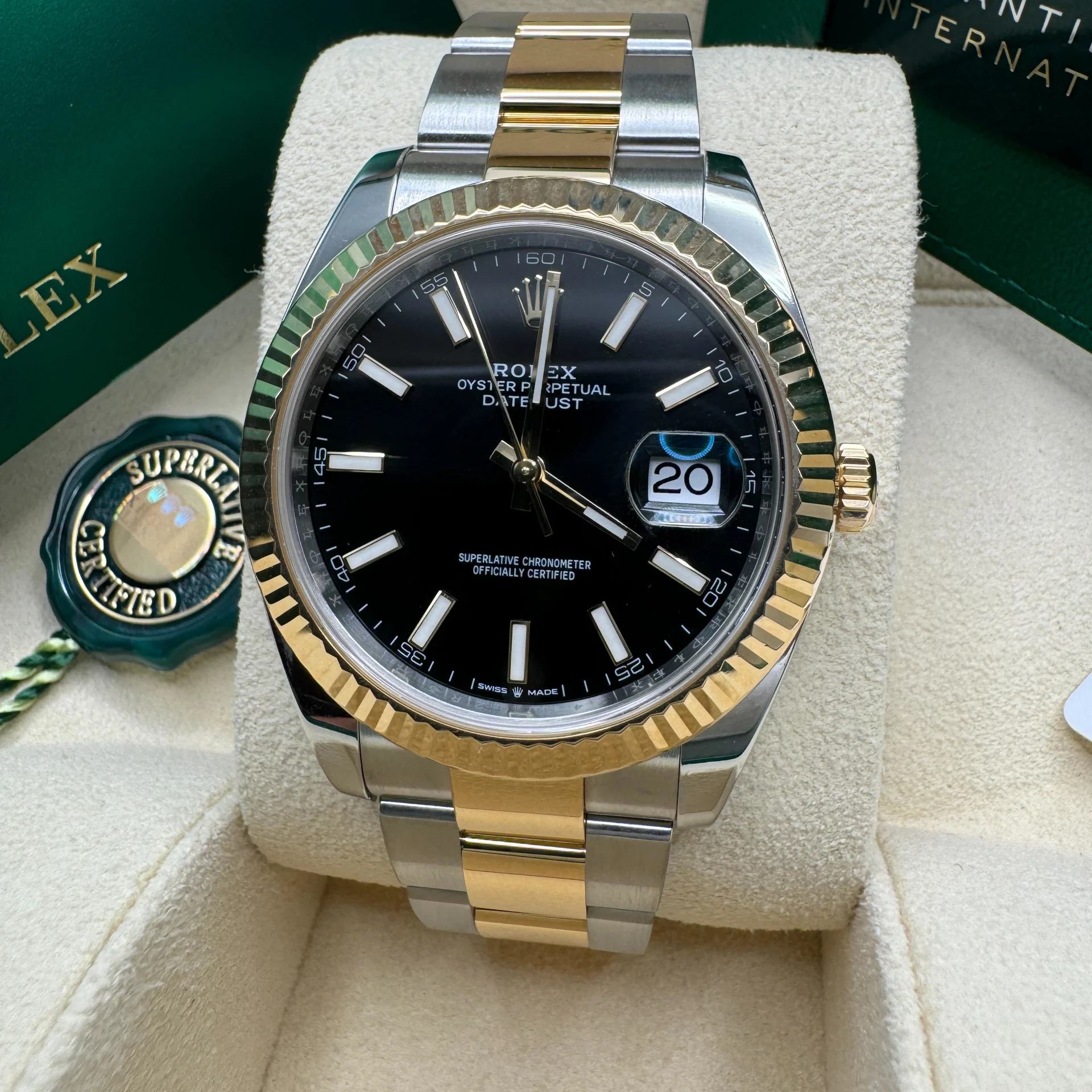 Rolex  Datejust 41mm Two-Tone Yellow Gold Fluted Bezel Black Index Dial Jubilee - 126333