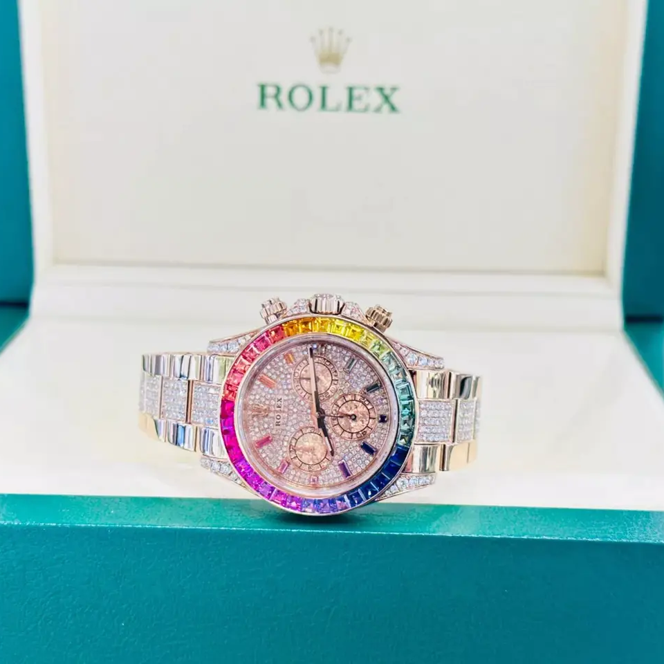 Diamond Rolex Cosmograph Daytona 116505 Custom Rainbow Diamond 18K Rose Gold 40mm