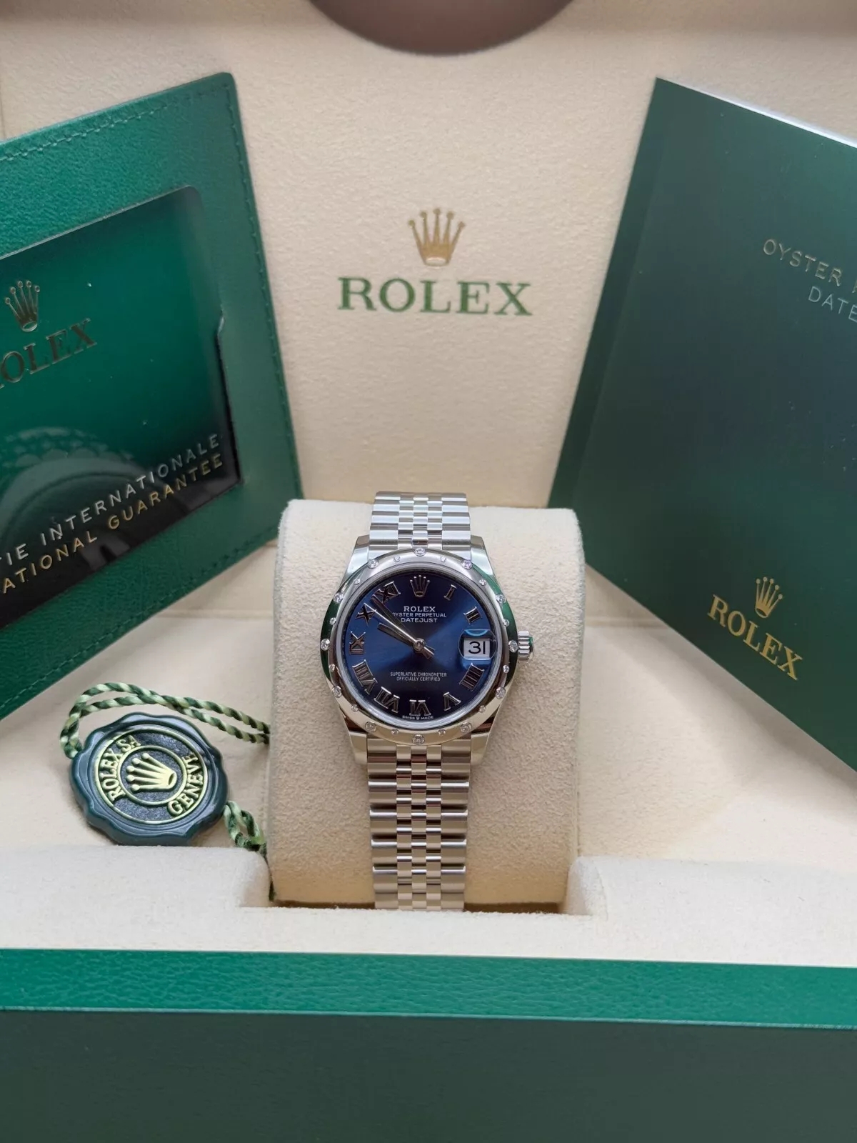 Rolex Datejust m278344-0035/0036 Bright Blue Dial 31mm Domed Diamond Oyster Watch