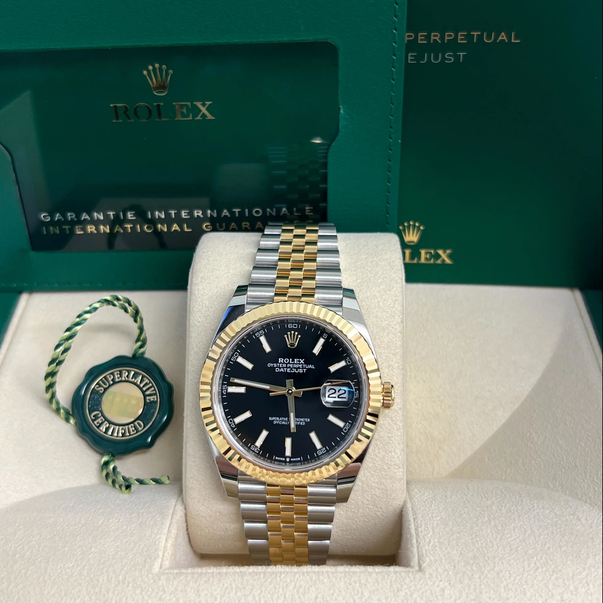 Rolex  Datejust 41mm Two-Tone Yellow Gold Fluted Bezel Black Index Dial Jubilee - 126333
