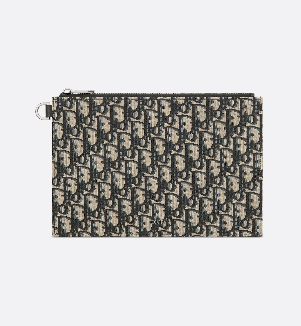 A5 Pouch Beige and Black Oblique Jacquard