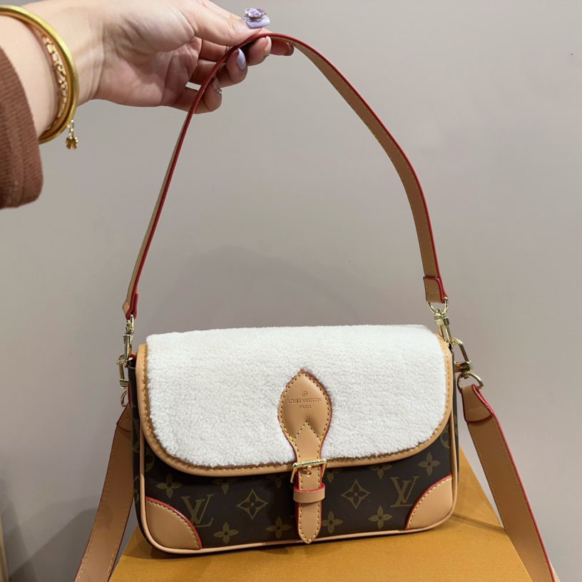 Canvas Shearling Cozygram Diane Shoulder Bag