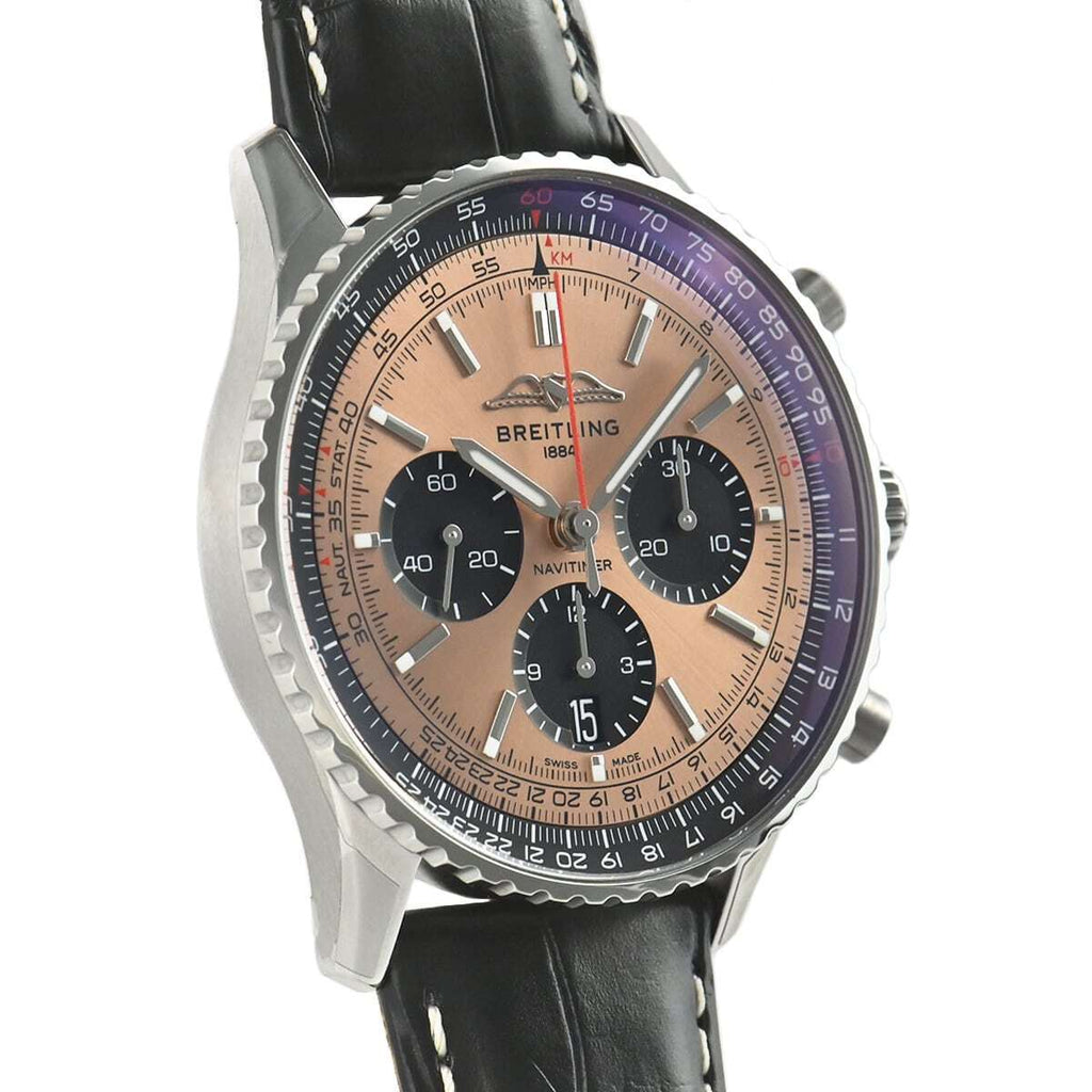Breitling Navitimer B01 Chronograph 46 Brown Dial Black Leather Strap Watch For Men - AB0138241K1P1