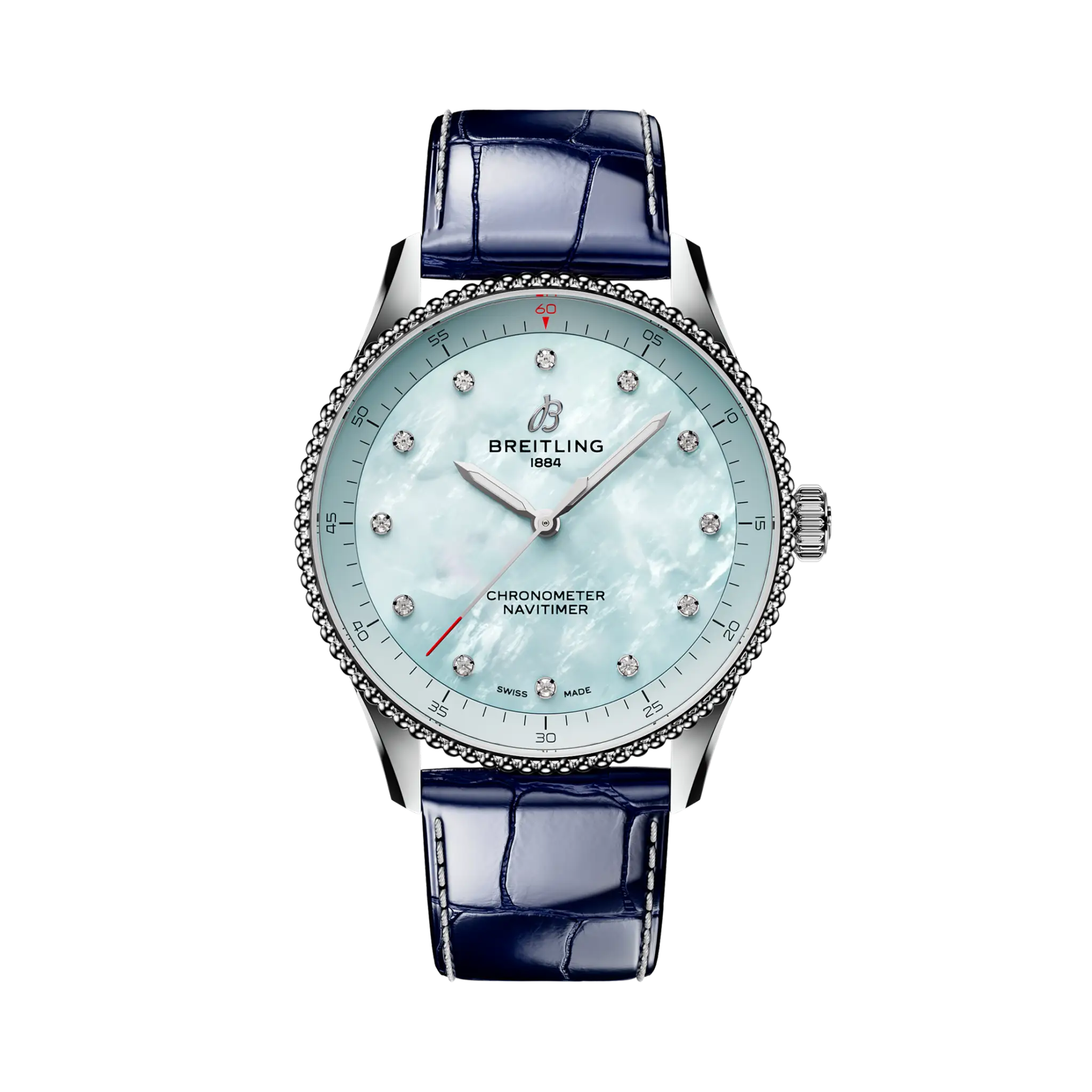 Breitling Navitimer 32mm Ladies Watch Blue Mother Of Pearl Alligator A77320171C1P1