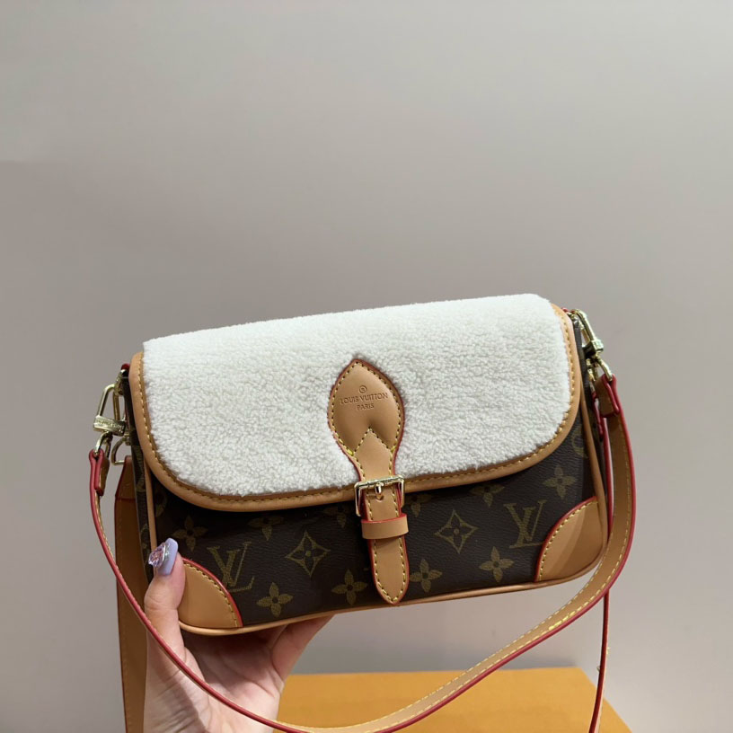 Canvas Shearling Cozygram Diane Shoulder Bag