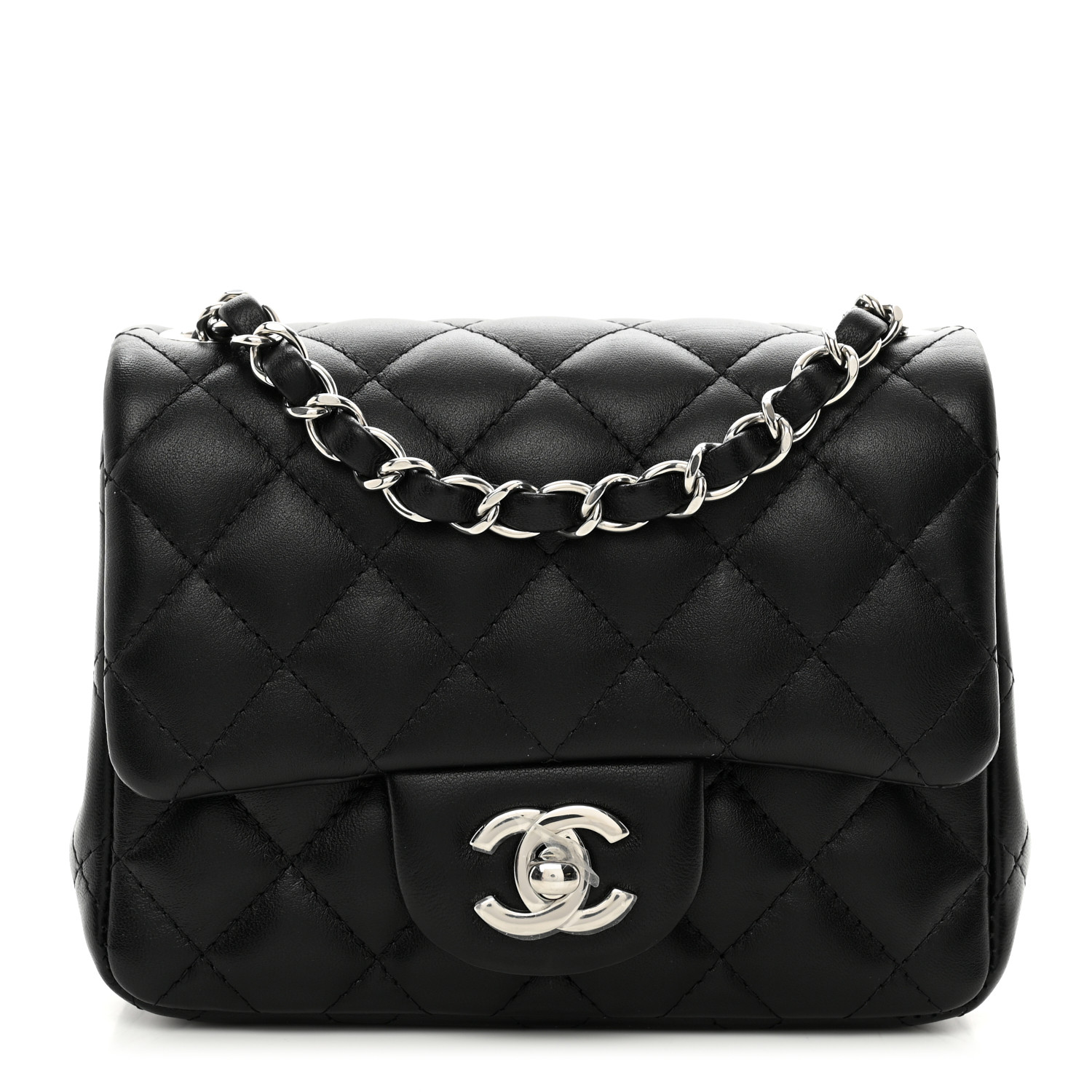 Lambskin Quilted Mini Square Flap Black