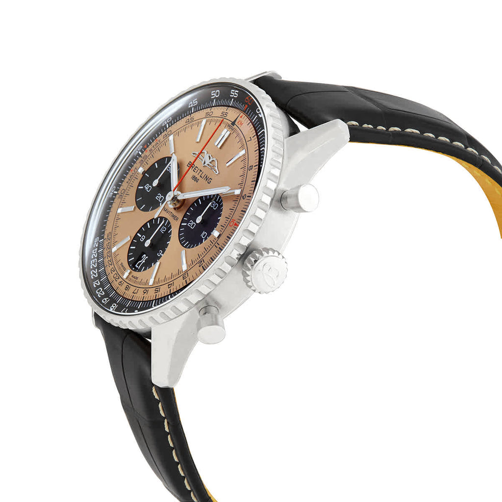 Breitling Navitimer B01 Chronograph 46 Brown Dial Black Leather Strap Watch For Men - AB0138241K1P1
