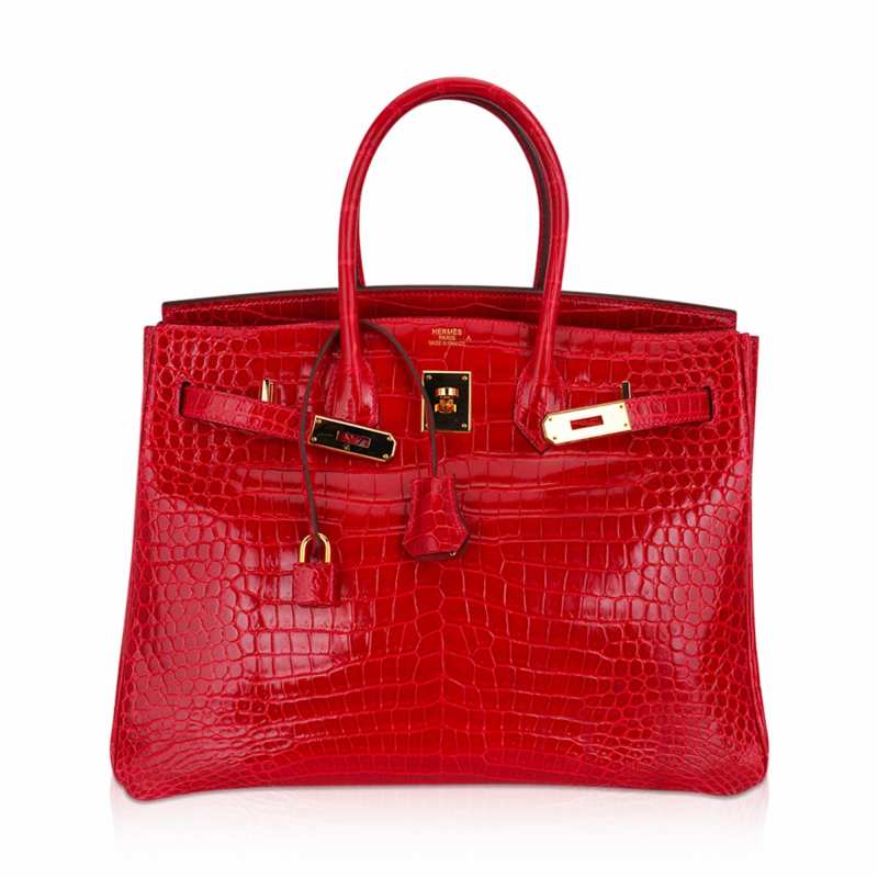 Birkin 35 Bag Braise Porosus Crocodile with Gold Hardware