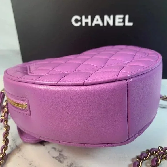 Chanel Heart Zipped Arm Coin Purse 22S Purple/Black Ap2786