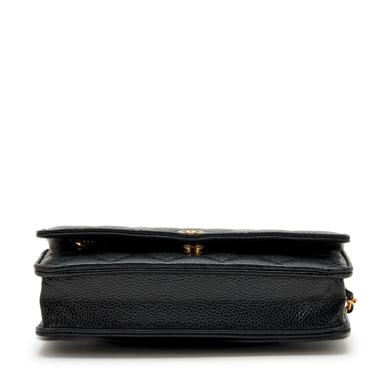 Black Caviar Wallet on Chain with Gold Hardware, 2023