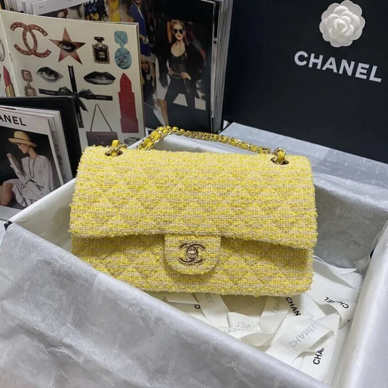Chanel Class-Flap Bag In Yellow Tweed 1112