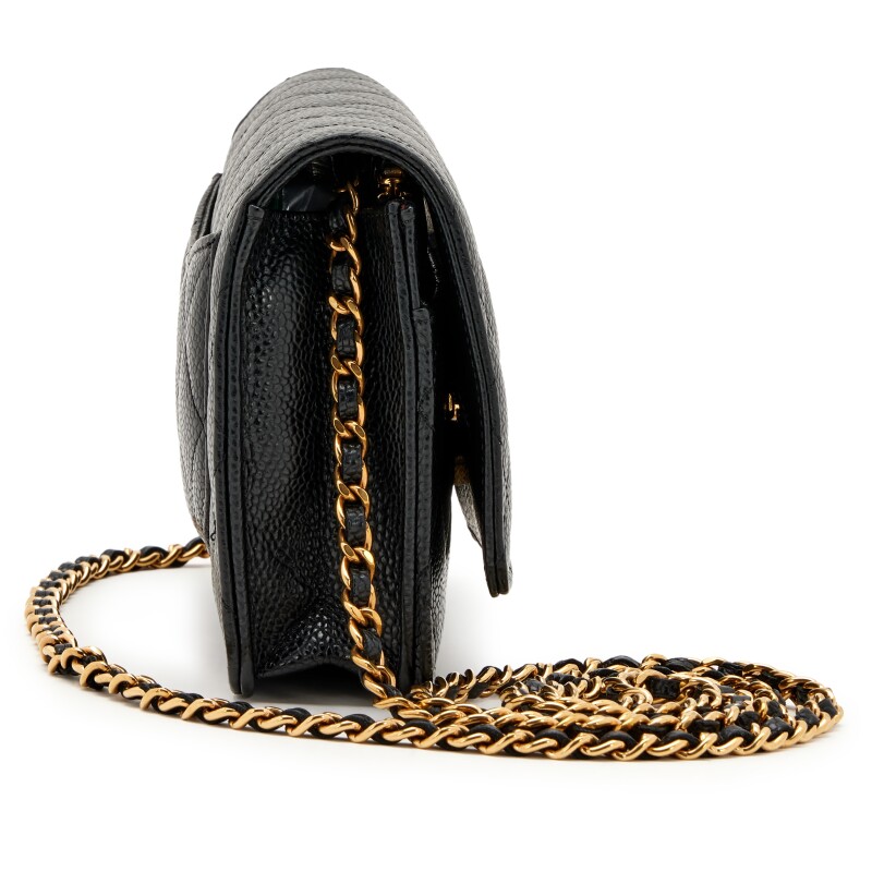 Black Caviar Wallet on Chain with Gold Hardware, 2023