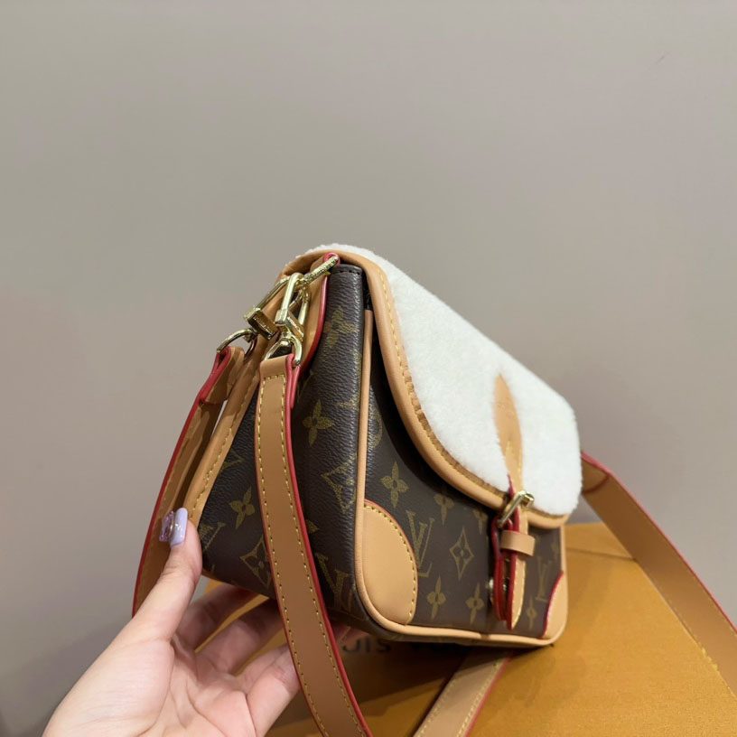 Canvas Shearling Cozygram Diane Shoulder Bag