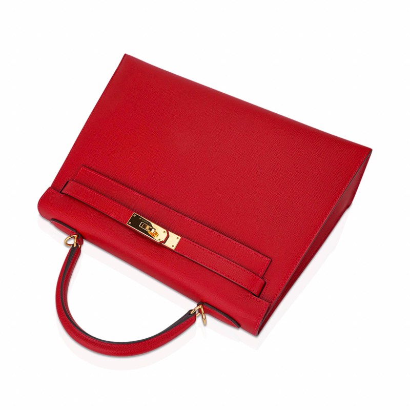 Kelly 28 Sellier Bag Rouge Casaque Epsom Leather with Gold Hardware
