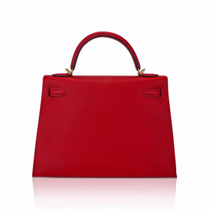 Kelly 28 Sellier Bag Rouge Casaque Epsom Leather with Gold Hardware