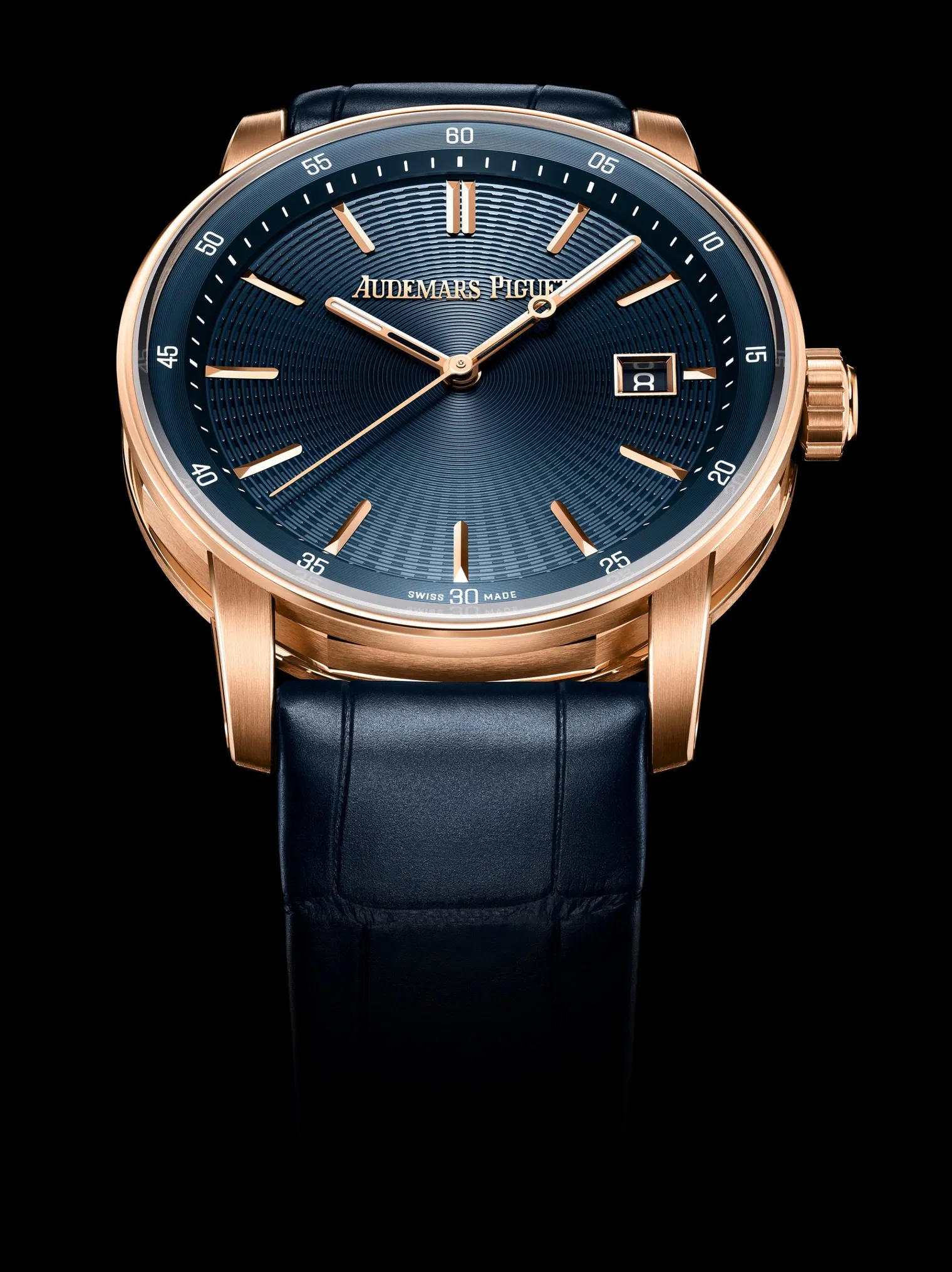 Audemars Piguet Code 11.59 Selfwinding 38mm Pink Rose Gold Blue Dial Leather Strap - 77410OR.OO.A342CR.01