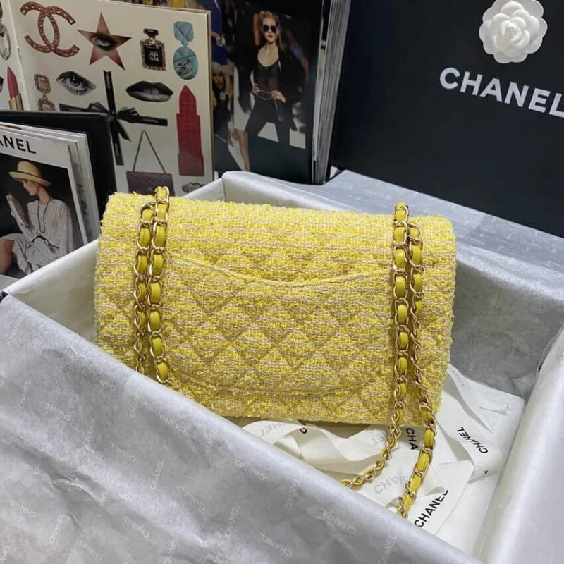 Chanel Class-Flap Bag In Yellow Tweed 1112