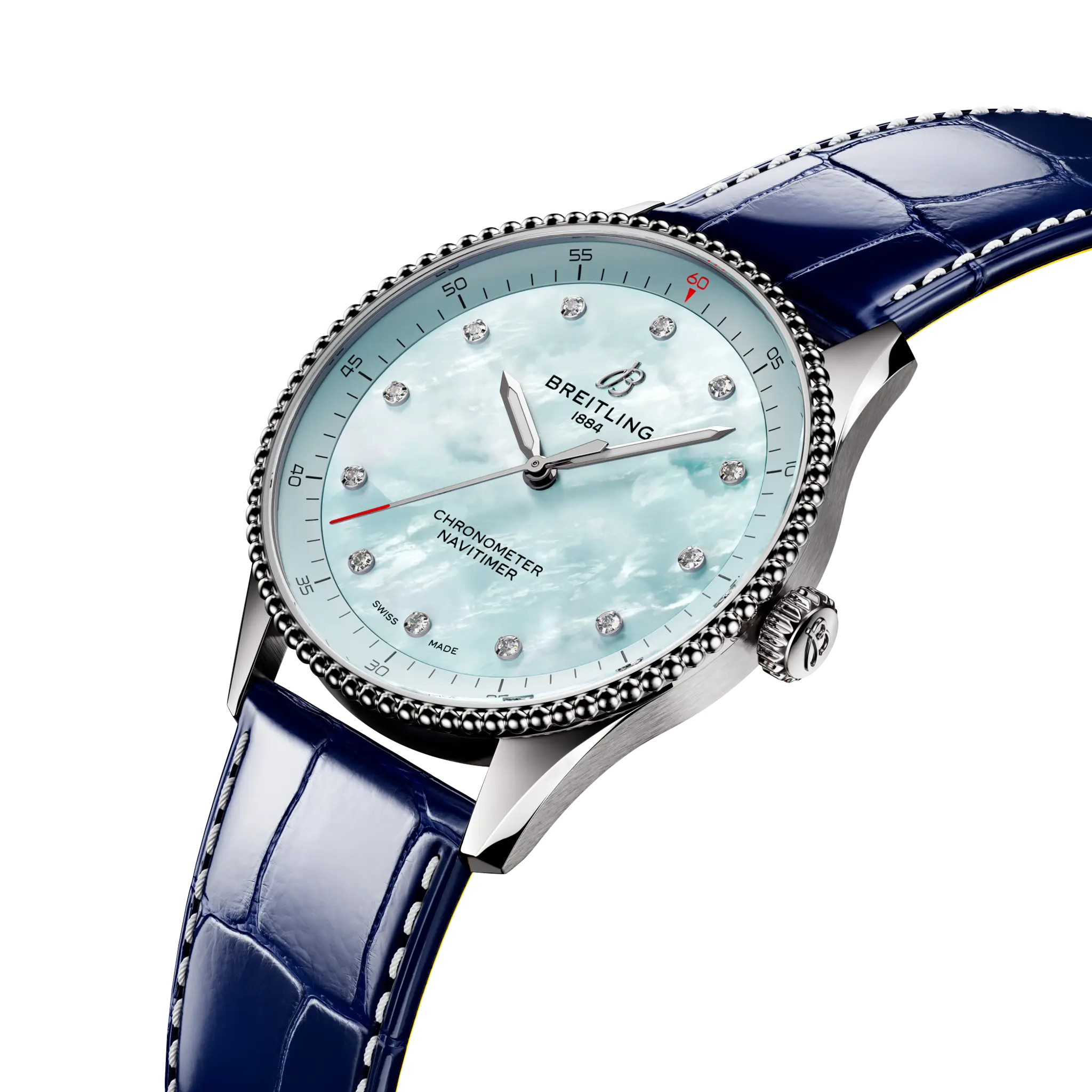 Breitling Navitimer 32mm Ladies Watch Blue Mother Of Pearl Alligator A77320171C1P1