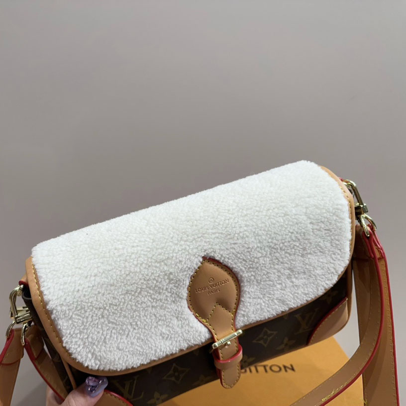 Canvas Shearling Cozygram Diane Shoulder Bag