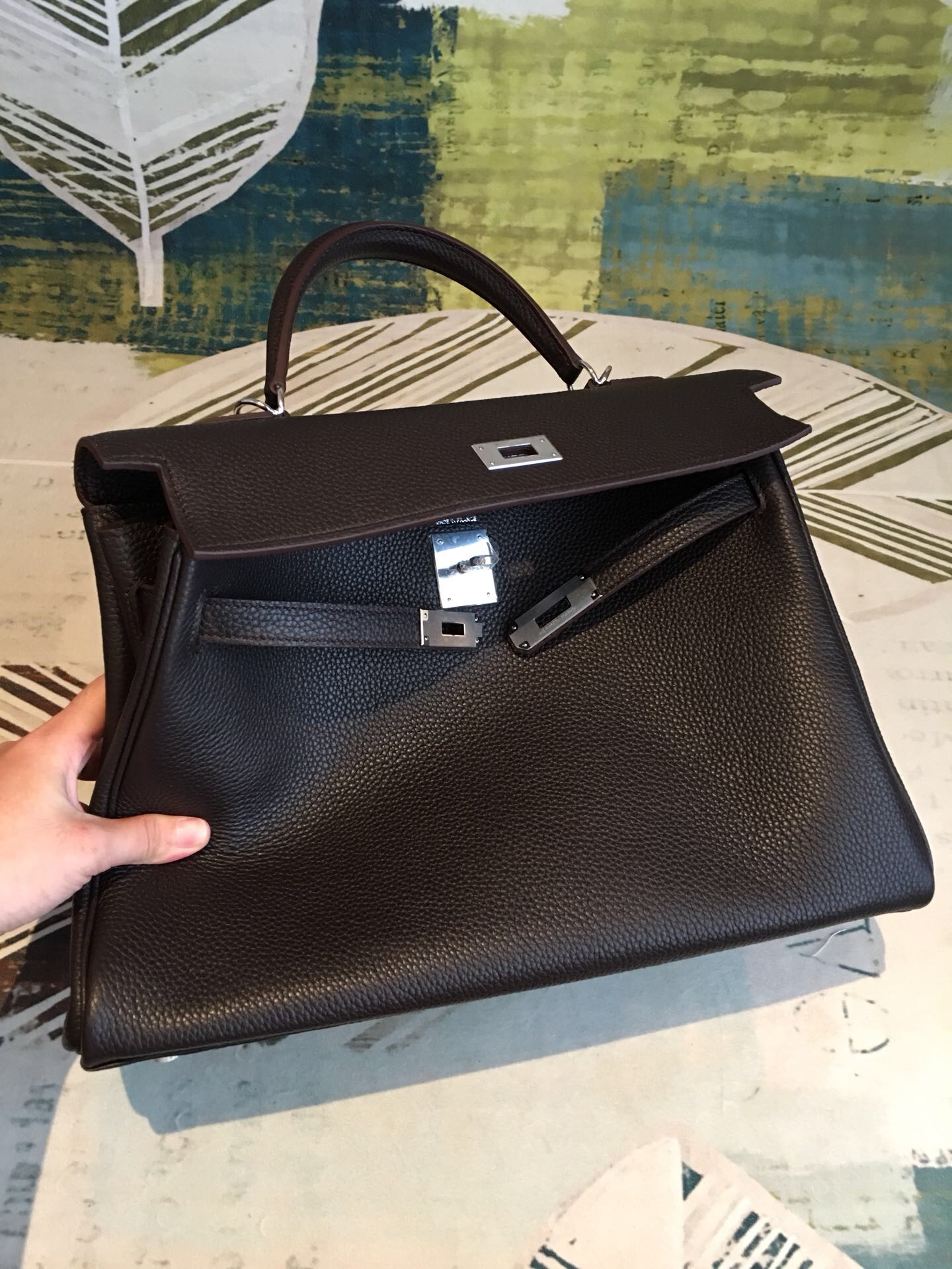Hermes Kelly Retourne 35 Black Togo Palladium Hardware For Women 13.7in/35cm