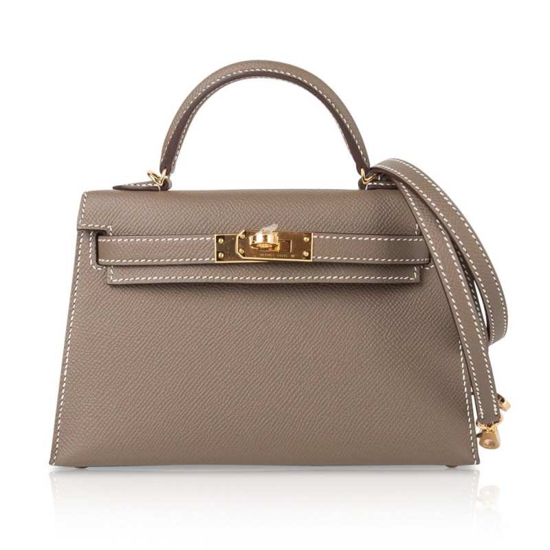 Kelly 20 Mini Sellier Bag Etoupe Limited Edition Epsom Gold Hardware