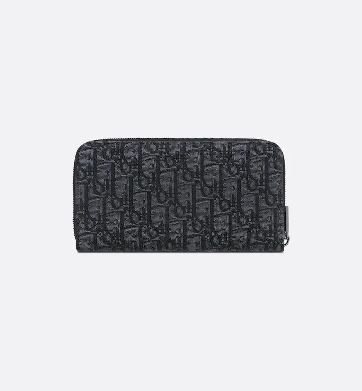 Zipped Long Wallet  Black Oblique Jacquard
