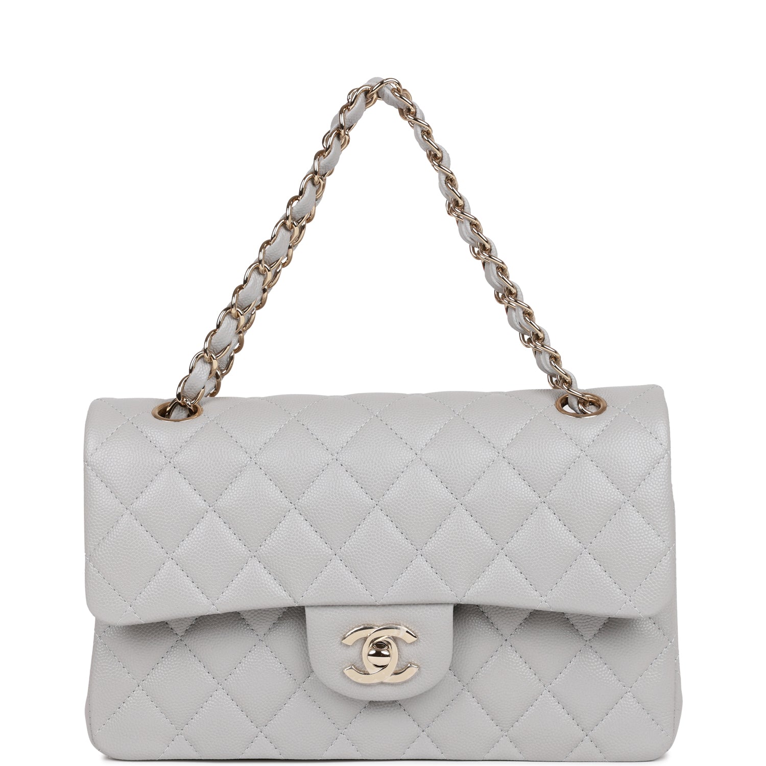 Small Classic Double Flap Grey Caviar Light Gold Hardware