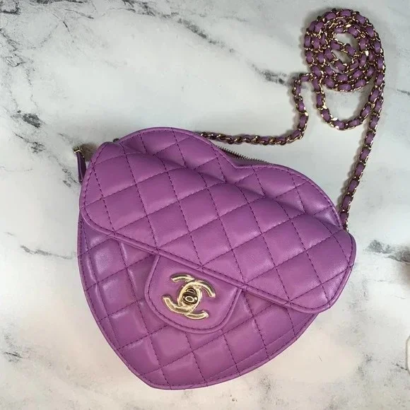 Chanel Heart Zipped Arm Coin Purse 22S Purple/Black Ap2786