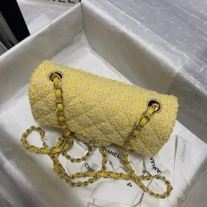 Chanel 20Cm Class-Flap Bag In Yellow Tweed 1116