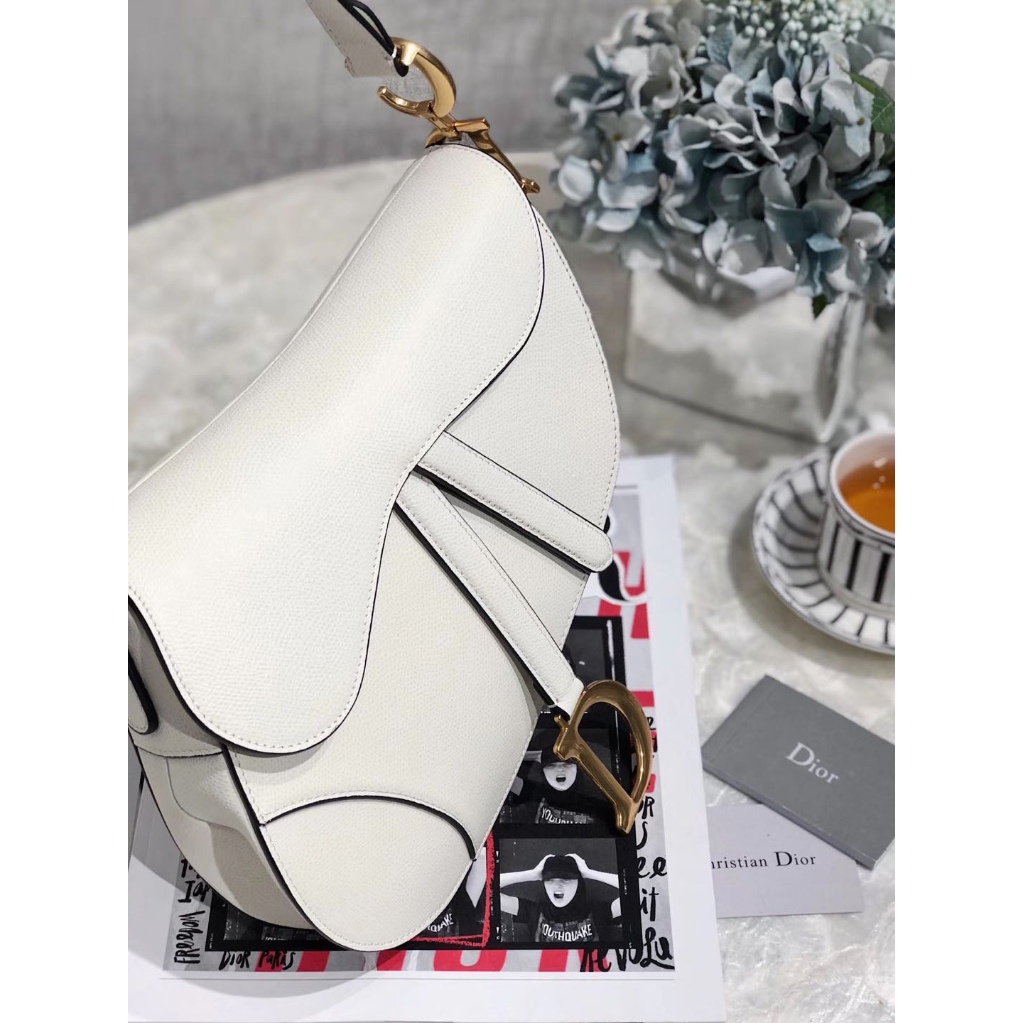Christian Dior Saddle Bag Oblique Latte Grained Calfskin