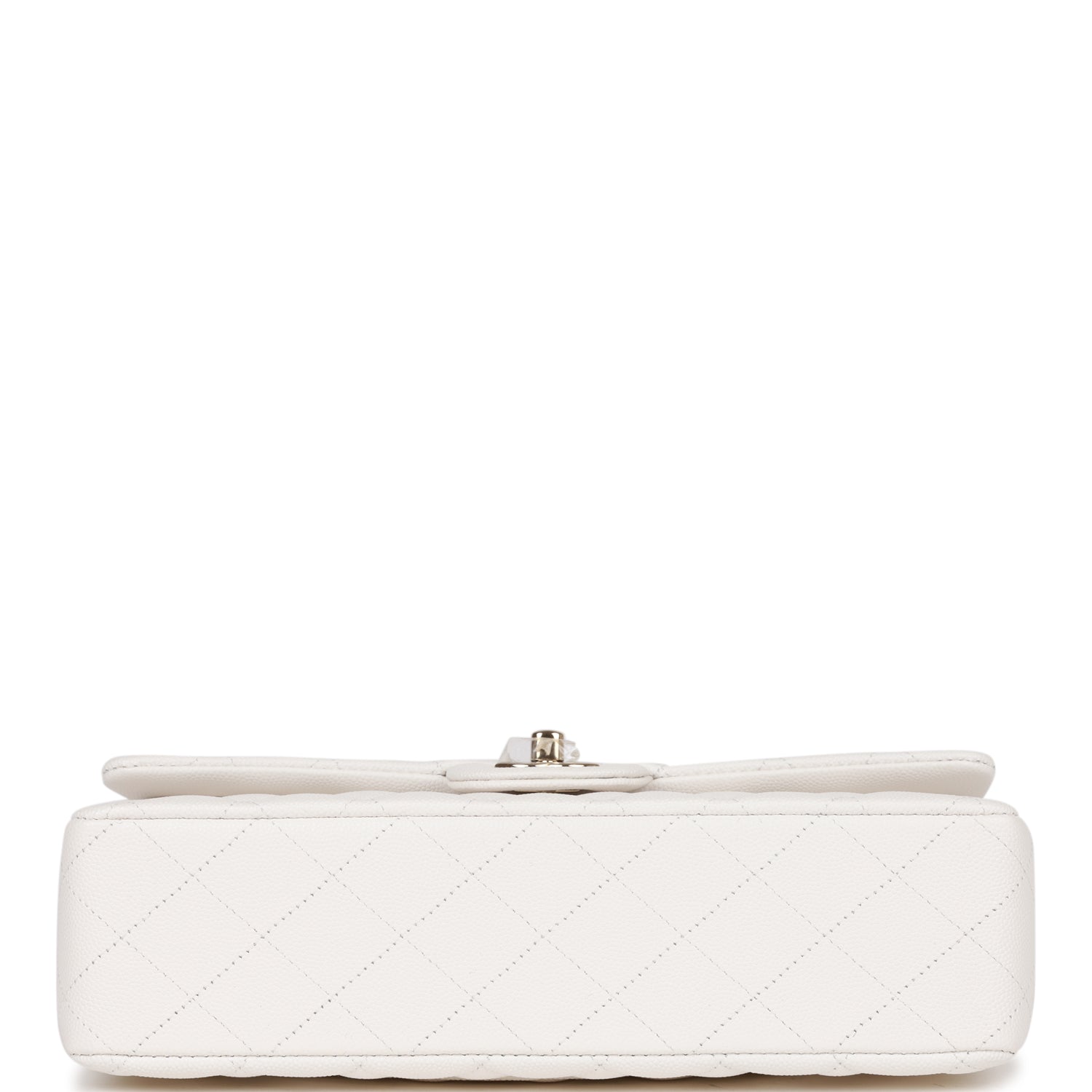 Medium Classic Double Flap Bag White Caviar Light Gold Hardware
