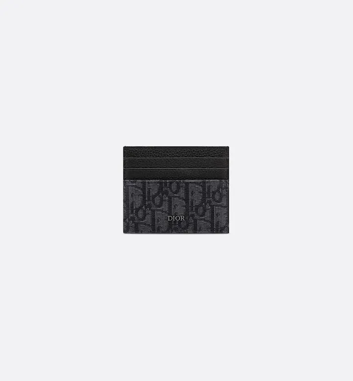 Card Holder Black Oblique Jacquard and Black Grained Calfskin