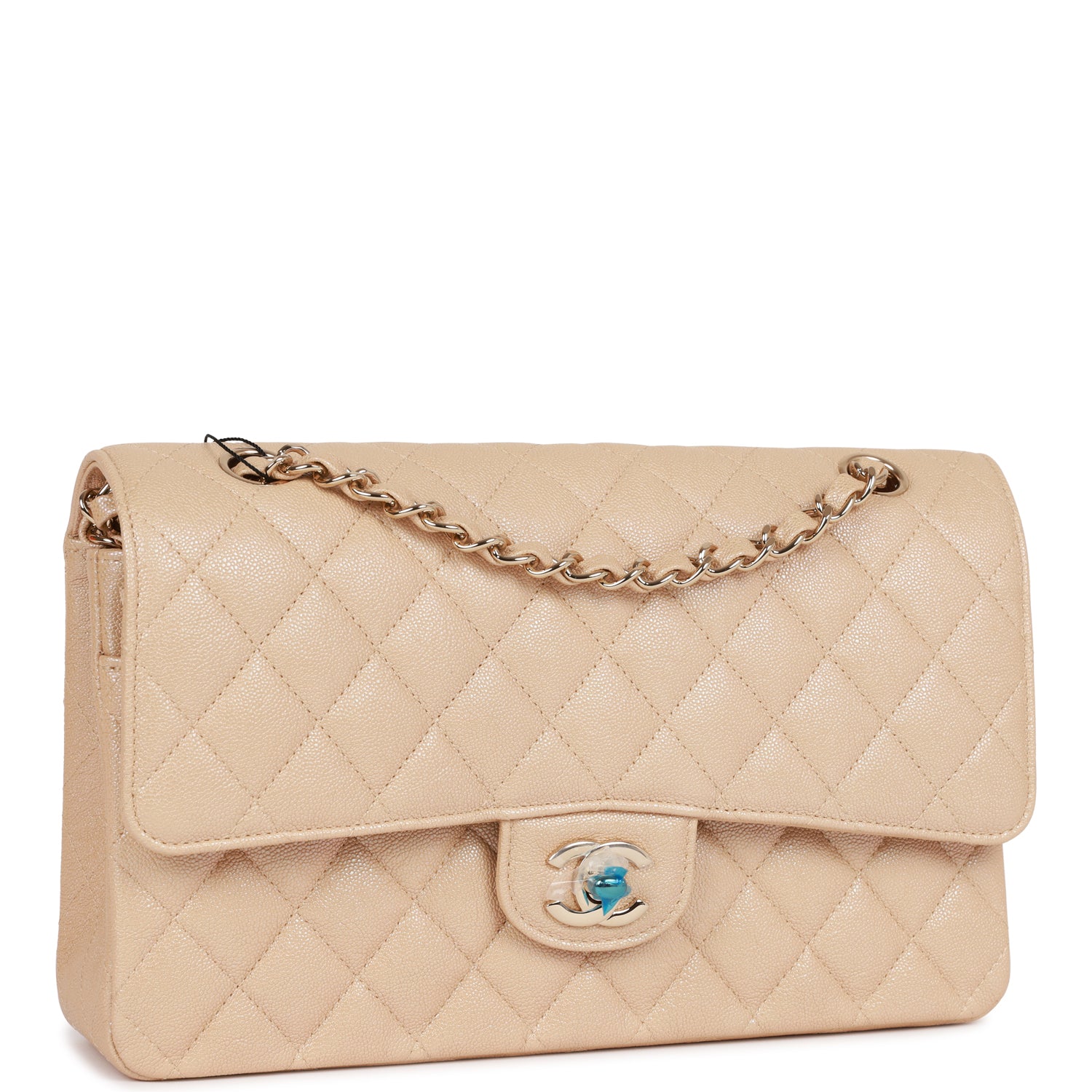 Medium Classic Double Flap Bag Beige Iridescent Caviar Light Gold Hardware