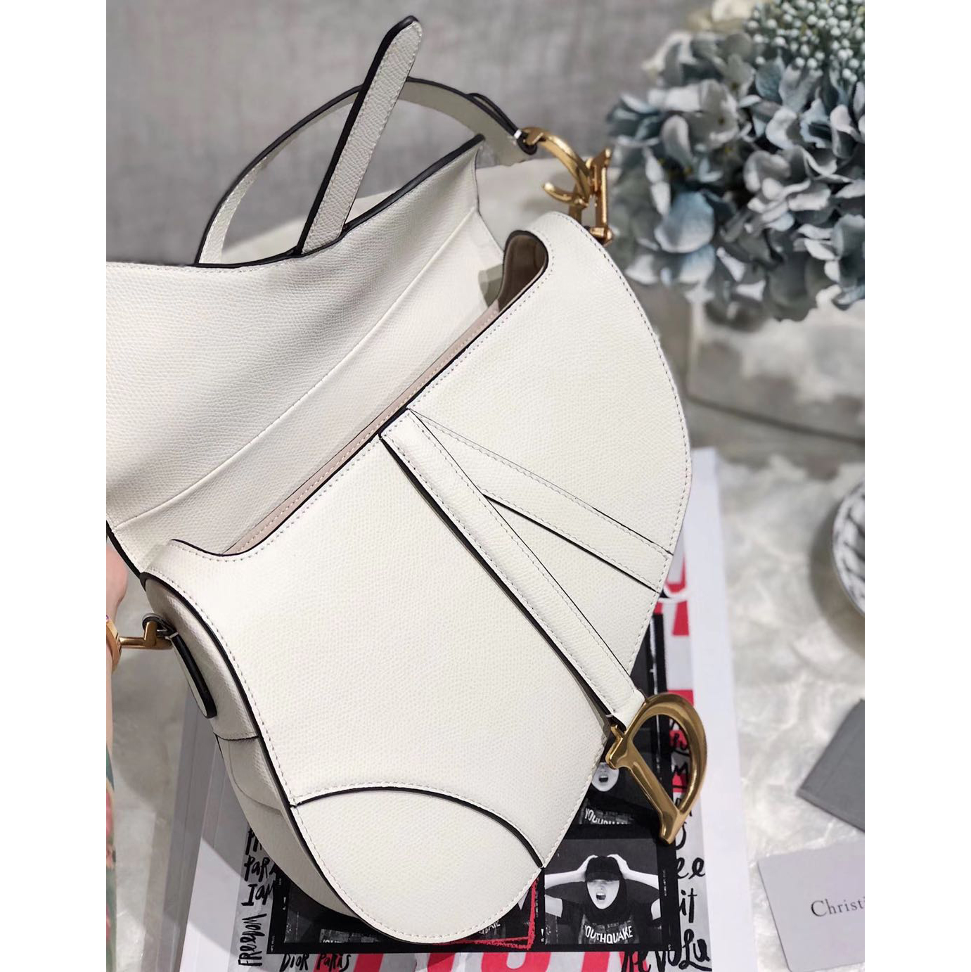 Christian Dior Saddle Bag Oblique Latte Grained Calfskin