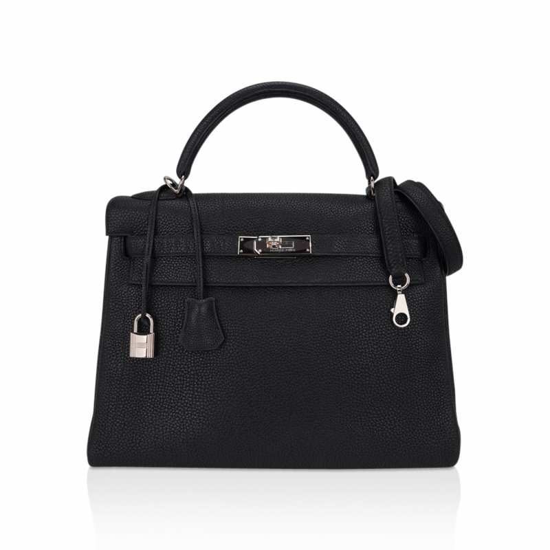Kelly 28 Retourne Bag Black Togo Leather with Palladium Hardware