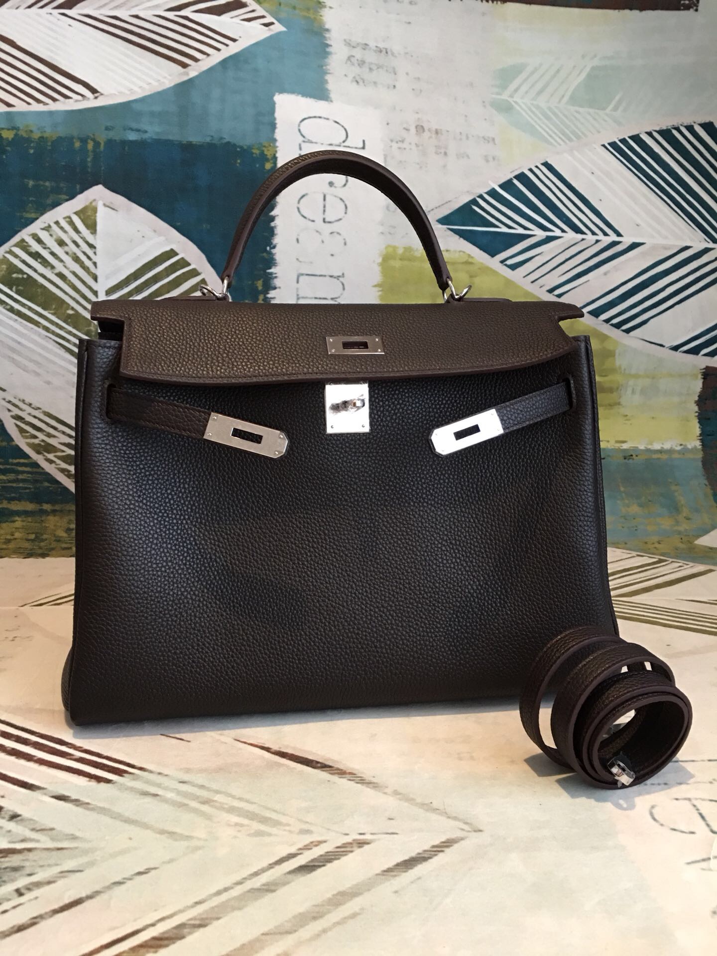 Hermes Kelly Retourne 35 Black Togo Palladium Hardware For Women 13.7in/35cm
