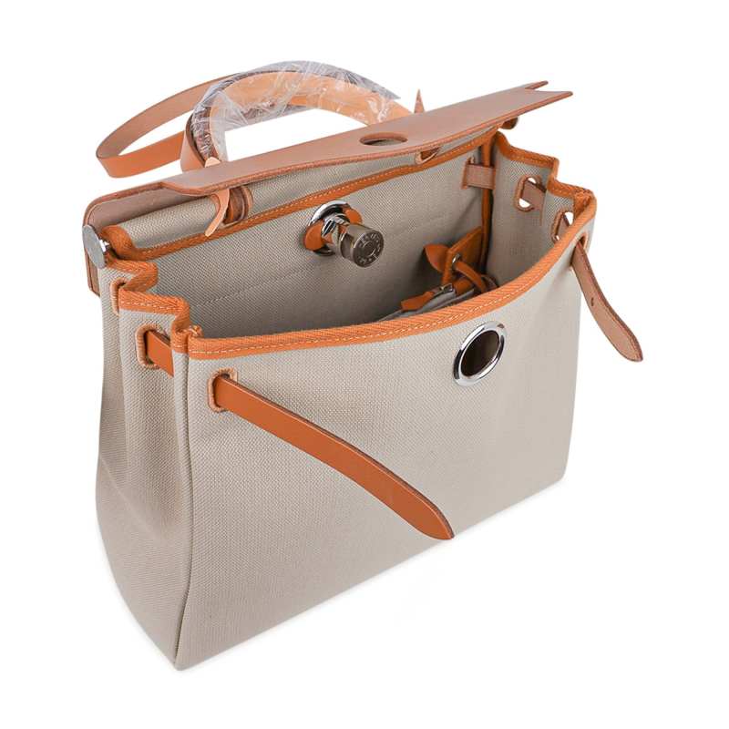 Herbag Zip 31 Bag Beton Toile Militaire / Natural Sable Leather Palladium New w/Box