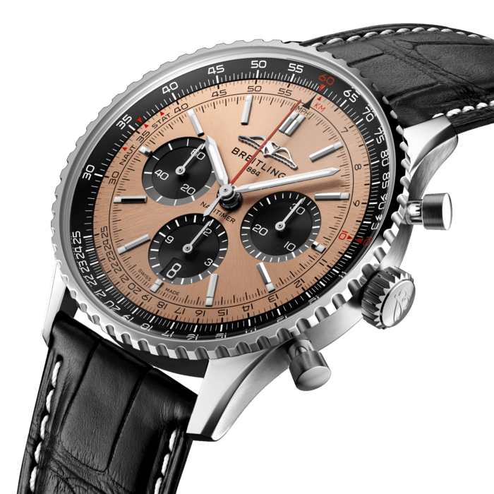 Breitling Navitimer B01 Chronograph 46 Brown Dial Black Leather Strap Watch For Men - AB0138241K1P1