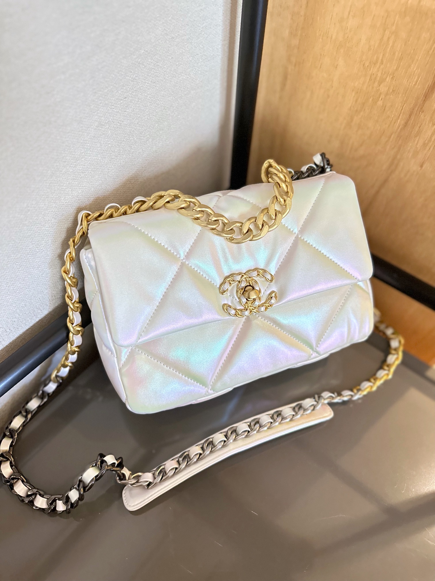 CLASSIC FLAP Small Medium Bag Silver Gold Reverse Hardw