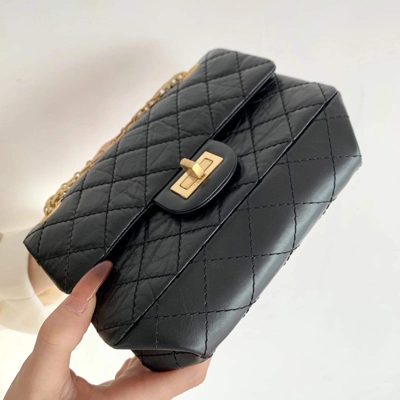 Chanel Mini 2.55 Handbag Black For Women Gold Toned Hardware 7.8in/20cm AS0874 Y04634 94305