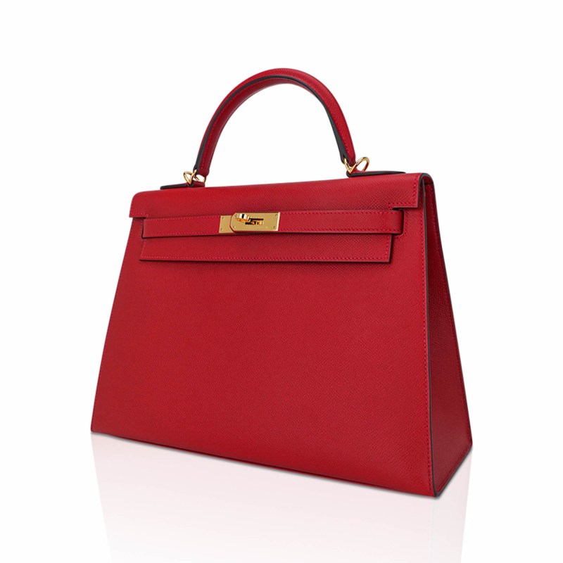 Kelly 28 Sellier Bag Rouge Casaque Epsom Leather with Gold Hardware