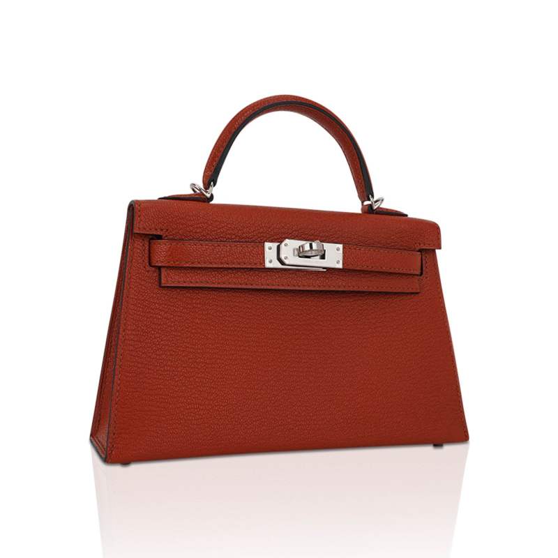 Mini Kelly 20 Bag Sellier Cuivre Chevre Leather with Palladium Hardware