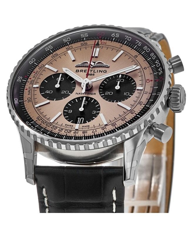 Breitling Navitimer B01 Chronograph 46 Brown Dial Black Leather Strap Watch For Men - AB0138241K1P1