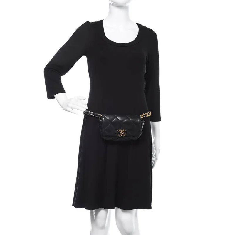 Chanel Lambskin Quilted Chanel 19 Waist Bag As1163 Black