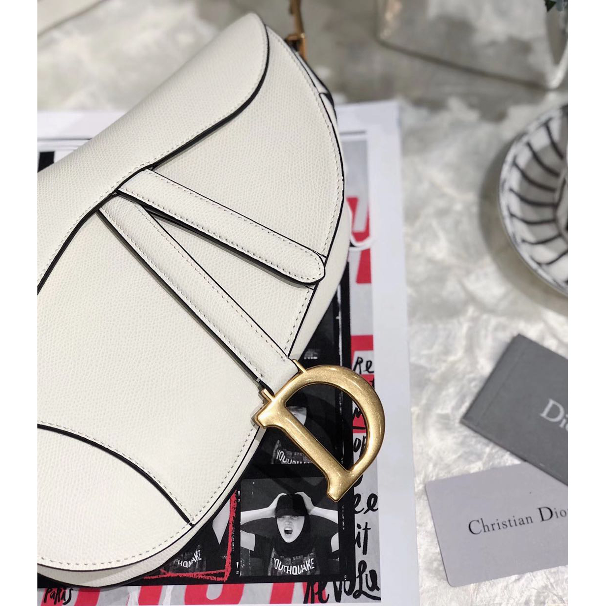 Christian Dior Saddle Bag Oblique Latte Grained Calfskin