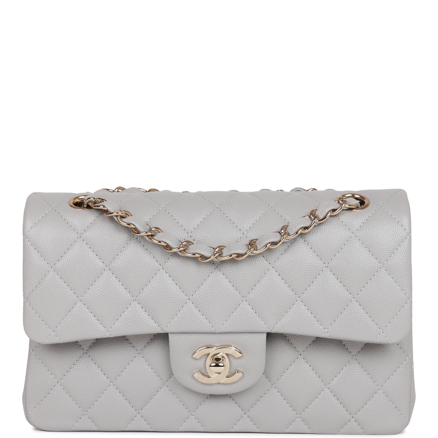 Small Classic Double Flap Grey Caviar Light Gold Hardware