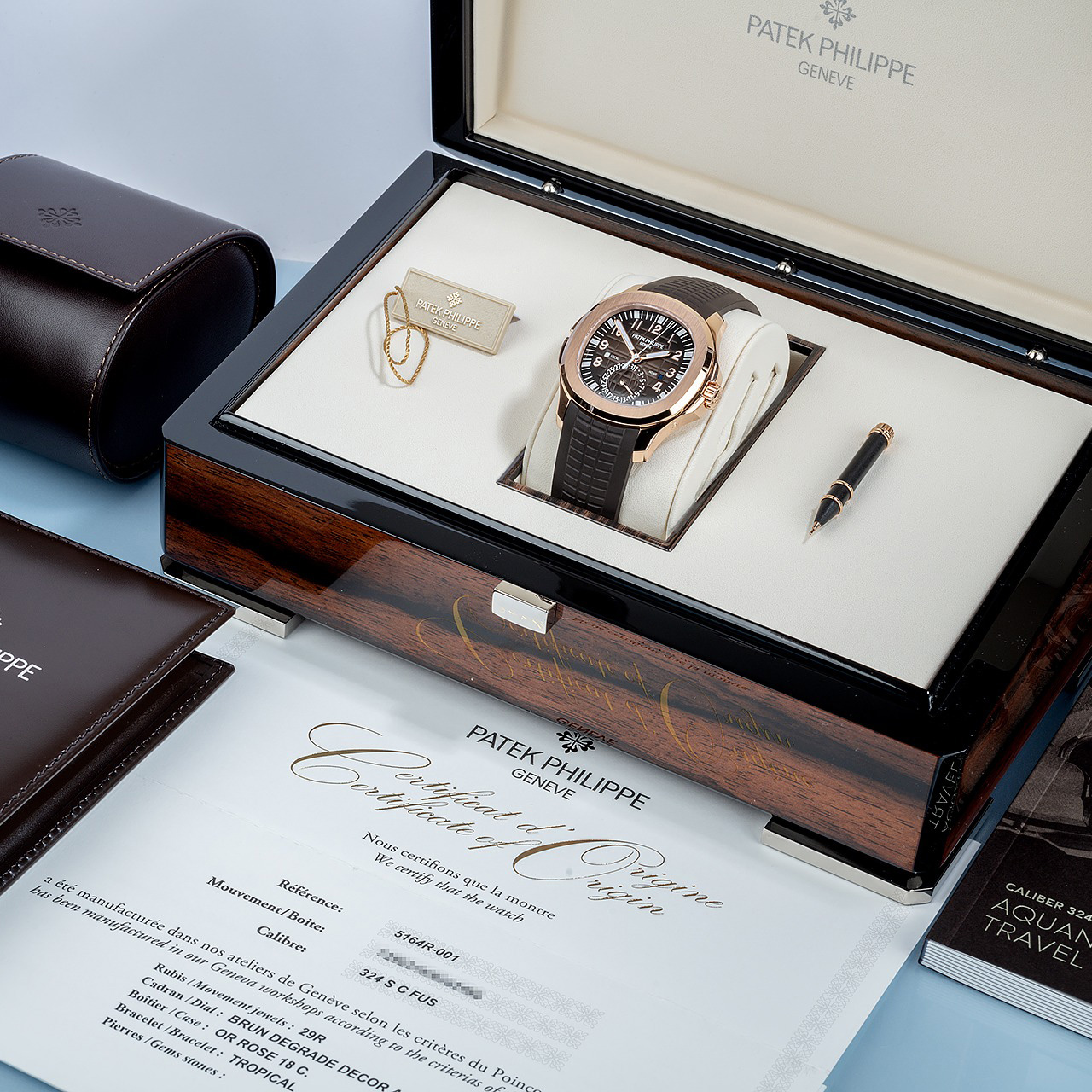 Patek Philippe Aquanaut Brown Embossed Arabic Dial Rose Gold Composite Men's Watch 5164R-001