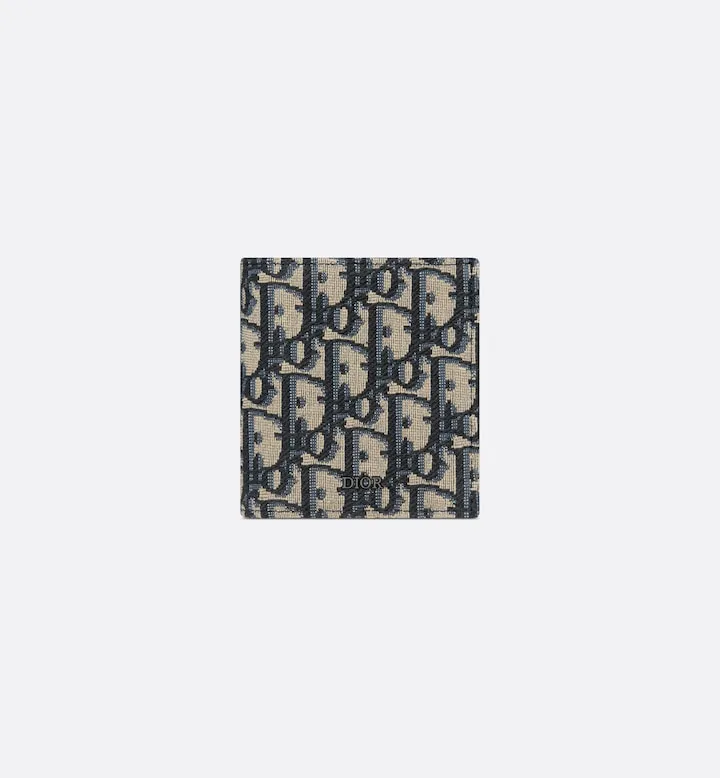 Vertical Bifold Wallet Beige and Black Oblique Jacquard