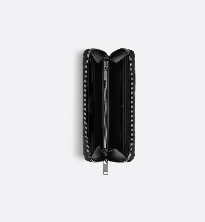 Zipped Long Wallet  Black Oblique Jacquard